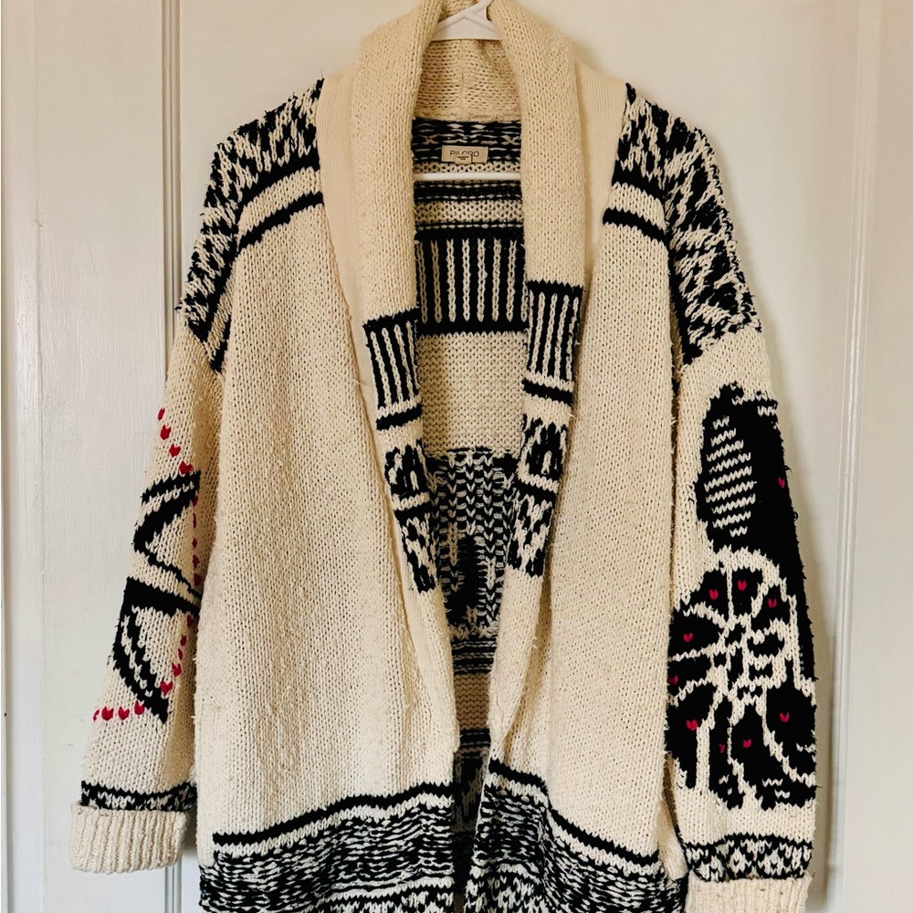 Anthropologie Cream and Black Patterned Sherpa Cardigan - Picture 4 of 7